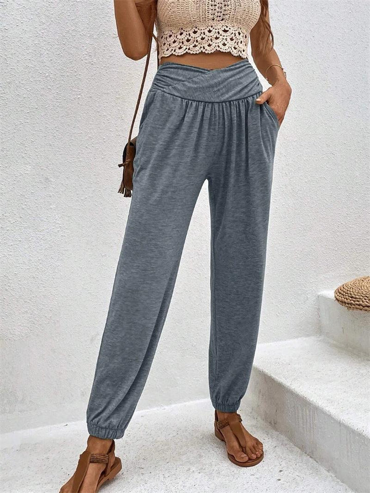 Damen lässige Freizeithose mit hohem Bund und bequemen Gummizug Drune