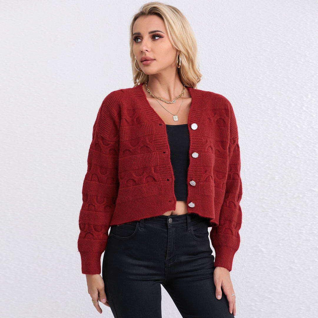 Damen Strickjacke mit strukturiertem Muster und modischen Knöpfen Drune