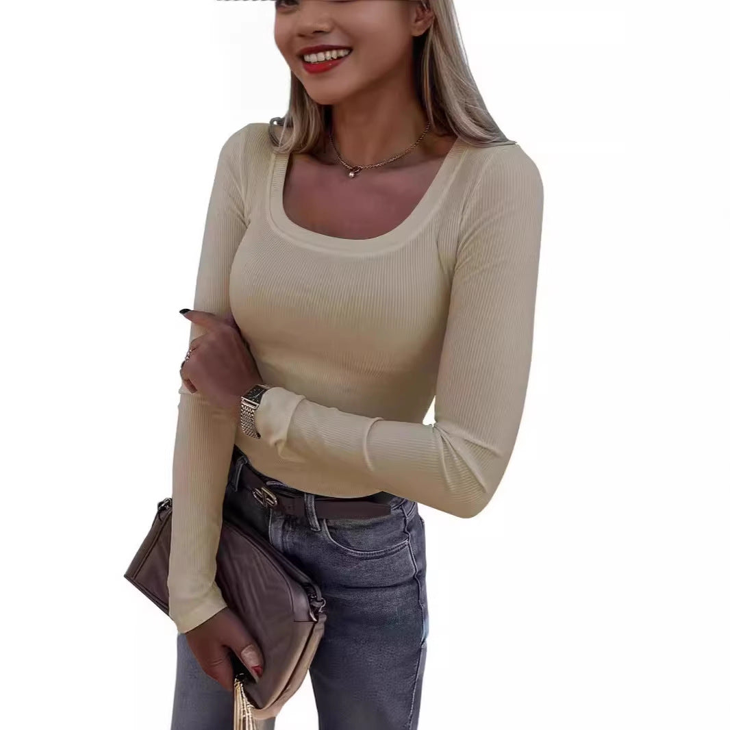 Damen Langarm Ripp-T-Shirt mit elegantem U-Boot-Ausschnitt Drune