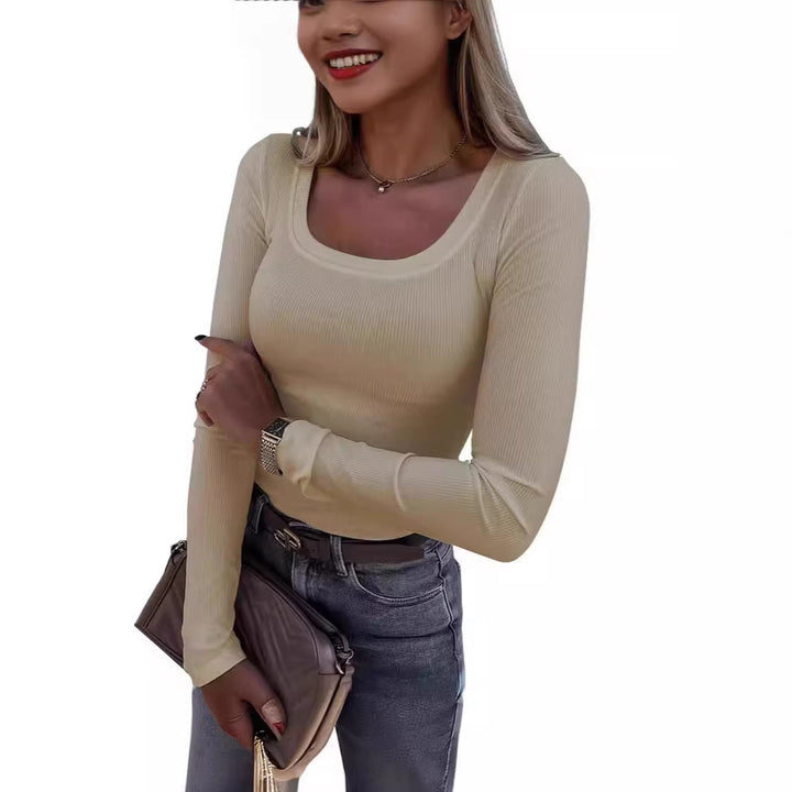 Damen Langarm Ripp-T-Shirt mit elegantem U-Boot-Ausschnitt Drune