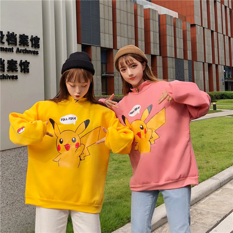 Damen Sweatshirt mit Pikachu-Motiv und hohem Kragen Drune