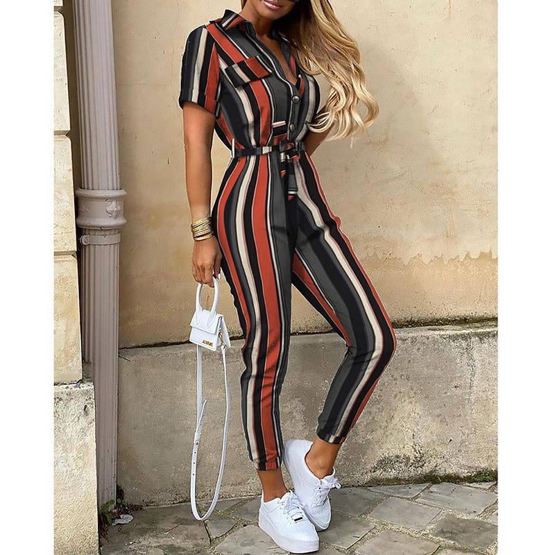 Damen eleganter Utility-Jumpsuit mit Knopfleiste und taillierbarem Bindegürtel Drune