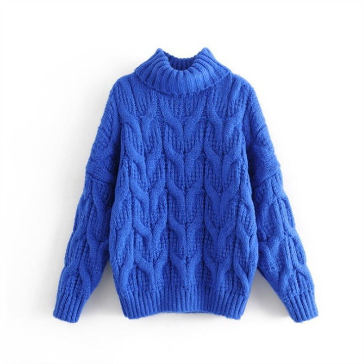 Damen Grobstrickpullover mit hohem Kragen und elegantem Zopfmuster Drune
