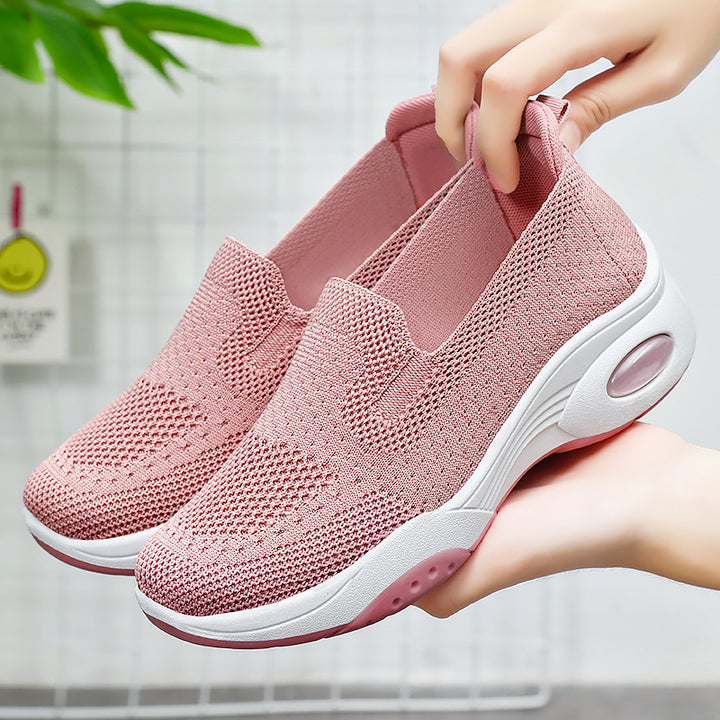 Damen nan nahtloser Strick-Freizeit-Sneaker mit atmungsaktiver Mesh-Oberschicht und sichtbarer Luftkissen-Zwischensohle Drune