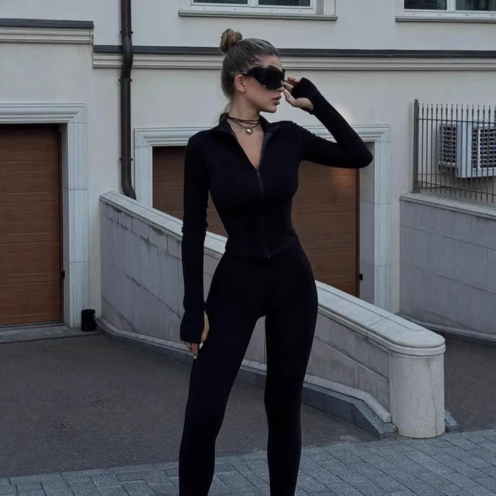 Damen Sportlicher Jumpsuit mit hoch schließendem Kragen und praktischen Reißverschluss-Detail Drune