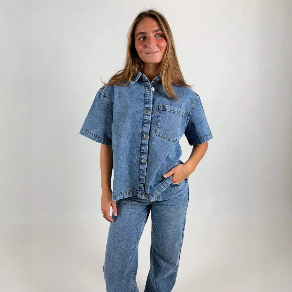 Damen Denim-Hemdjacke im lässigen Oversized-Schnitt Drune