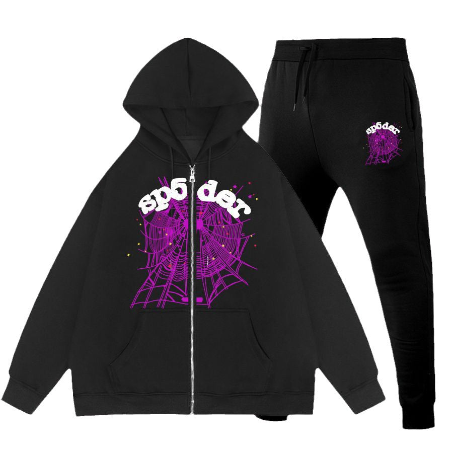 Damen Kapuzenjacke und Jogginghose Set mit auffälligem Webdesign Drune