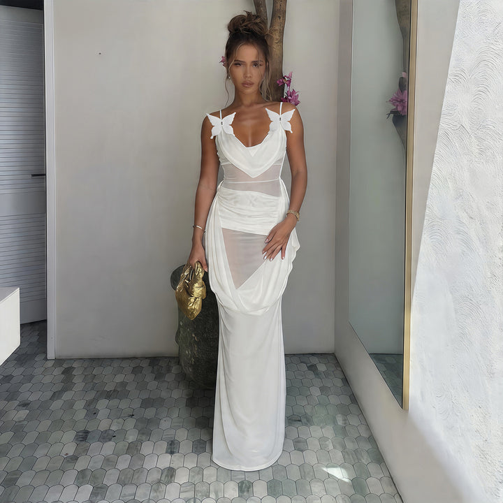 Damen Elegantes und luftiges Maxikleid mit raffinierten Trägern Drune