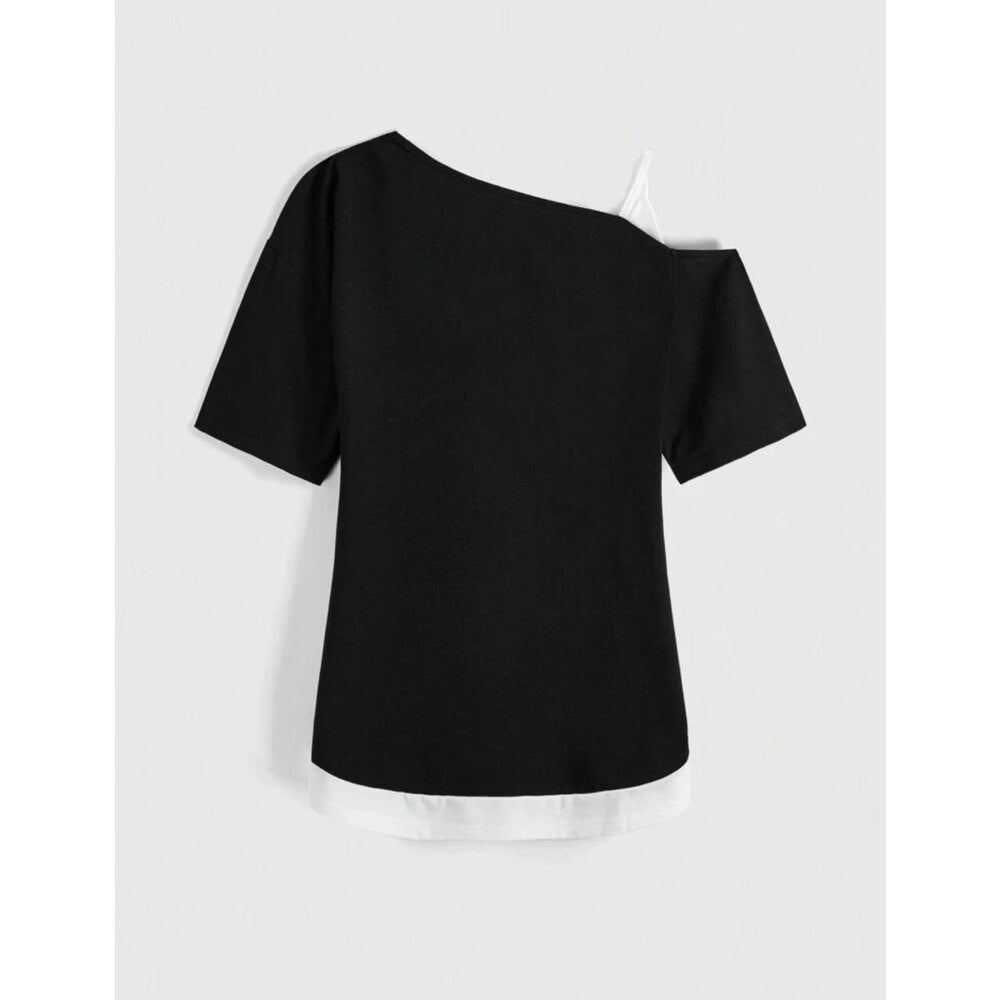 Damen kreatives T-Shirt mit asymmetrischem Design Drune
