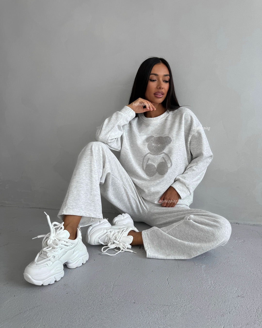 Damen lässiges Sportanzug-Set mit teddyförmigem Motiv Drune