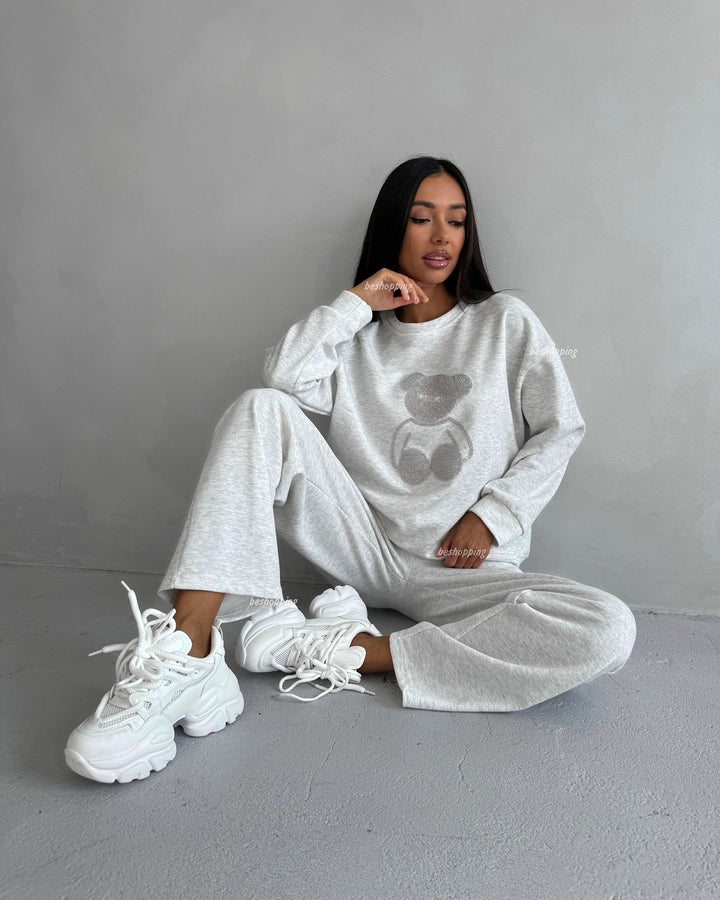Damen lässiges Sportanzug-Set mit teddyförmigem Motiv Drune