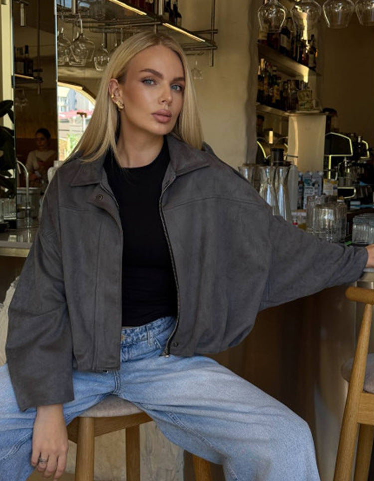 Damen lässige Oversized-Jacke aus weichem Baumwollmischgewebe Drune