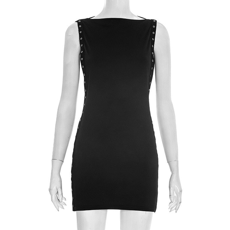 Damen figurbetontes Minikleid mit dekorativen Druckknopfdetails Drune