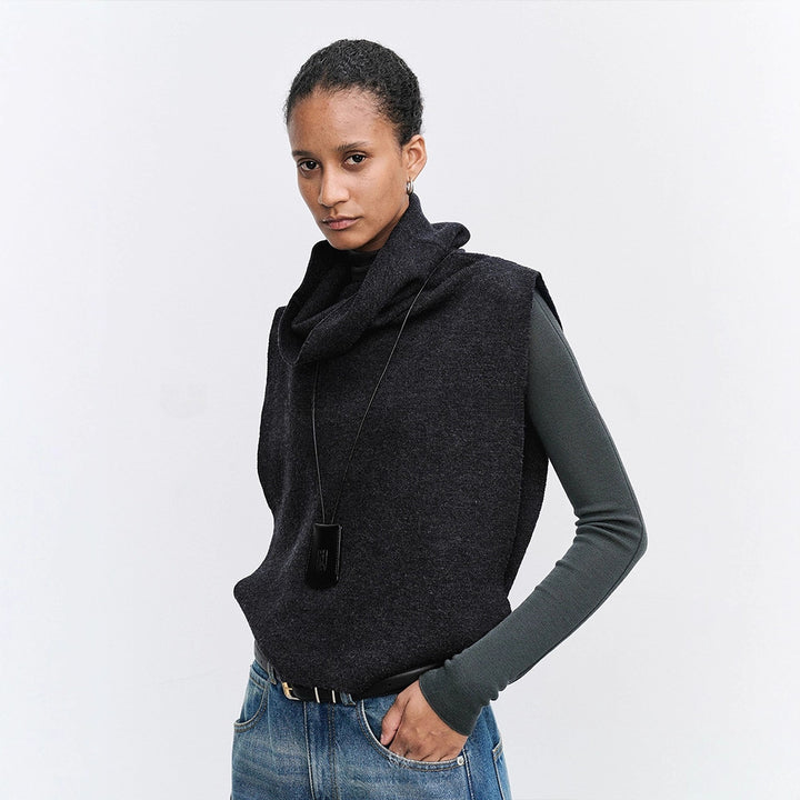 Damen lässige Strickweste mit hochgeschlagenem Kragen Drune