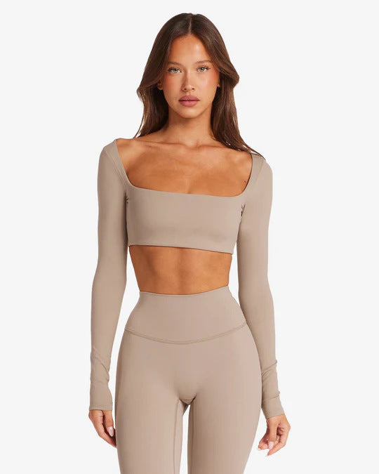 Damen Sportliches Langarm Crop-Top Drune