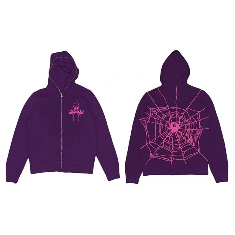 Damen Graphic Zip-Up Hoodie mit Spinnen Design Drune