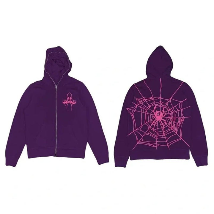 Damen Graphic Zip-Up Hoodie mit Spinnen Design Drune