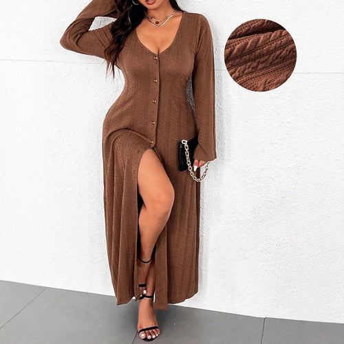 Damen Maxikleid mit Knopfleiste und elegantem Schlitz Drune