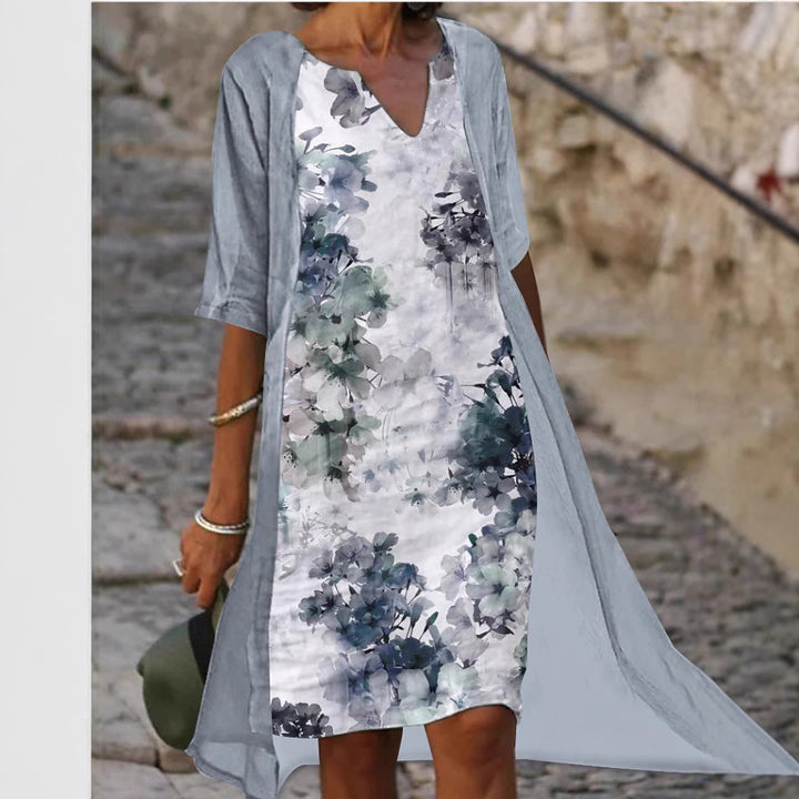 Damen Freizeitkleid mit floralem Muster und V-Ausschnitt Drune