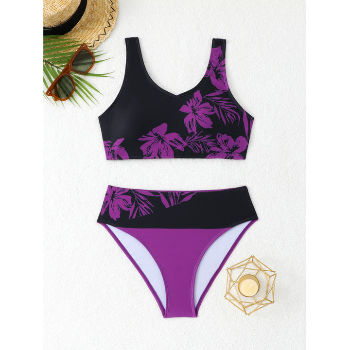 Damen Bikini-Set mit hohem Bund und floralem Muster Drune