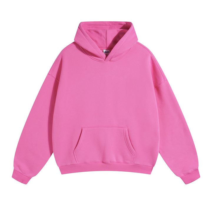 Unisex weit geschnittener Kapuzenpullover mit tiefer Schulterpartie, Kängurutasche und gerippten Bündchen Drune