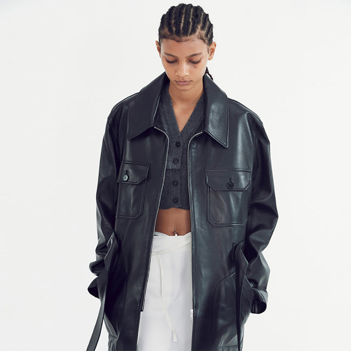 Damen oversized Kunstlederjacke Drune