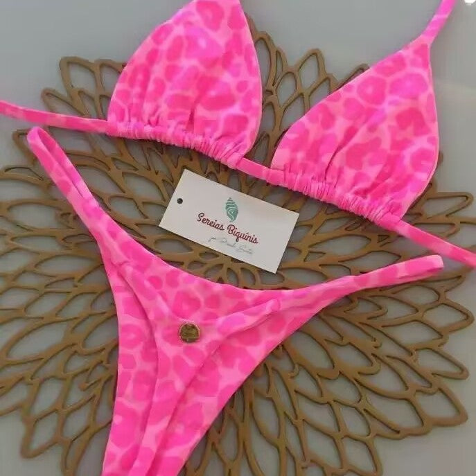 Damen Triangel-Bikini-Set mit floralen Mustern und verstellbaren Trägern Drune