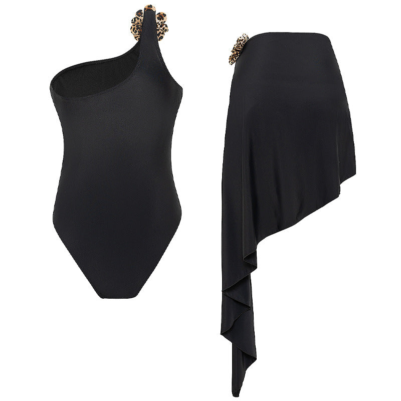 Damen Einteiler Badeanzug mit asymmetrischem Wickelrock Drune