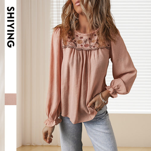 Damen Bluse mit kunstvoller Stickerei und lässigem Schnitt Drune