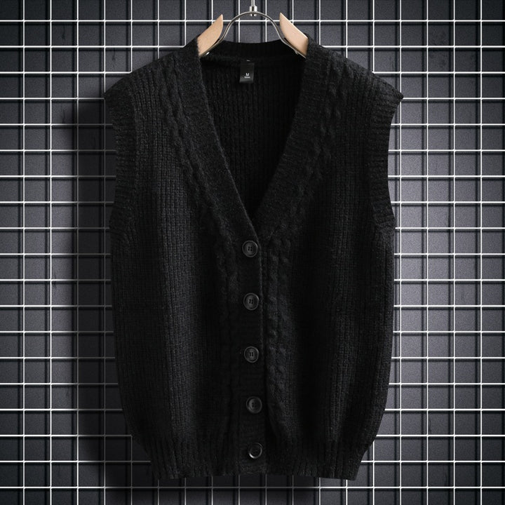 Damen ärmellose Strickjacke mit strukturiertem Zopfmuster Drune