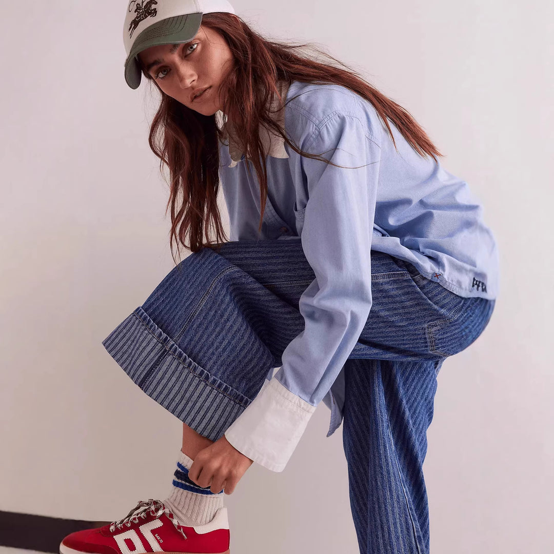 Damen Elegante weit geschnittene Jeans mit aufgenähten Streifen Drune