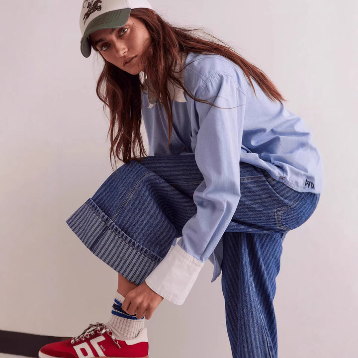 Damen Elegante weit geschnittene Jeans mit aufgenähten Streifen Drune
