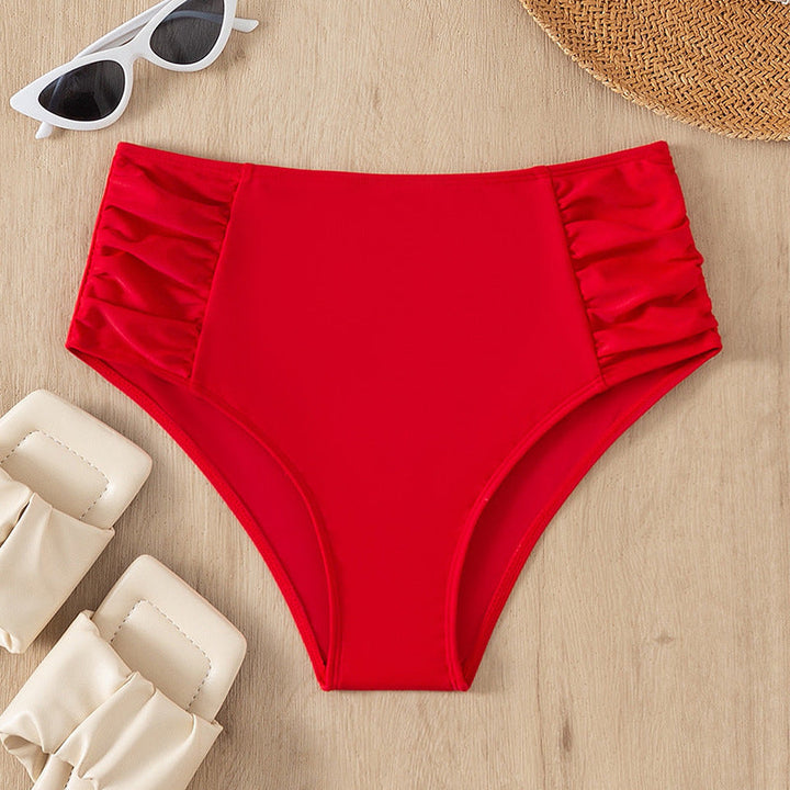 Damen Hoch geschnittene Badehose mit dekorativem Rüschendesign Drune