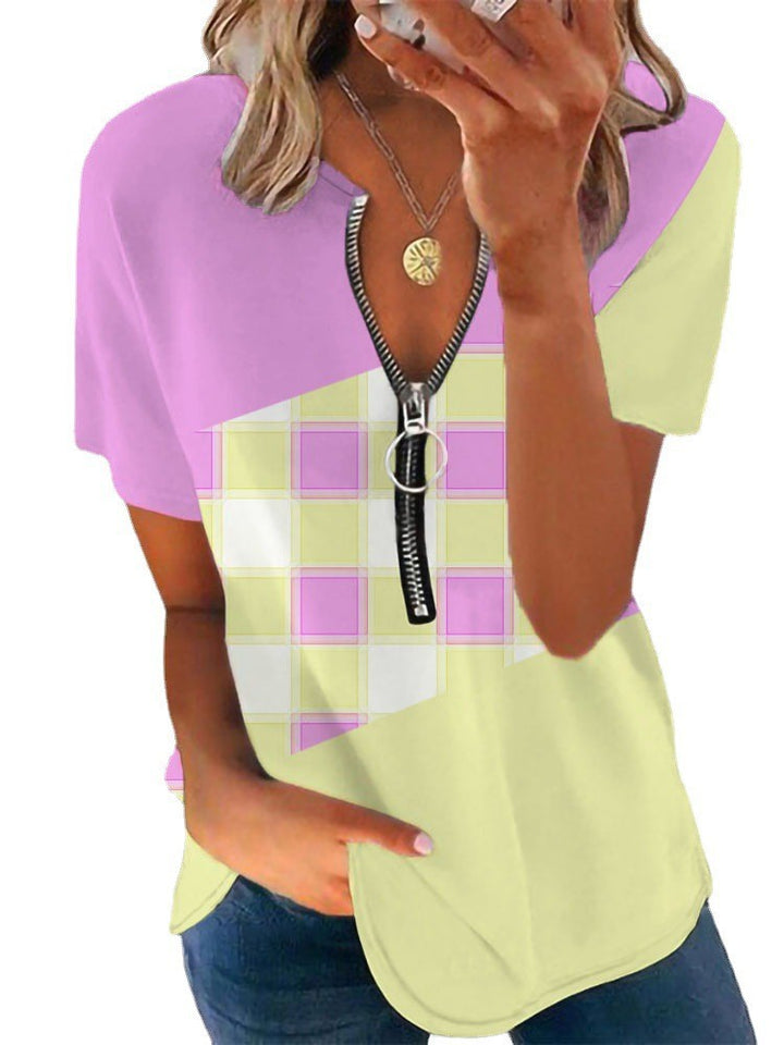 Damen T-Shirt mit Reißverschluss und Musterdetails Drune