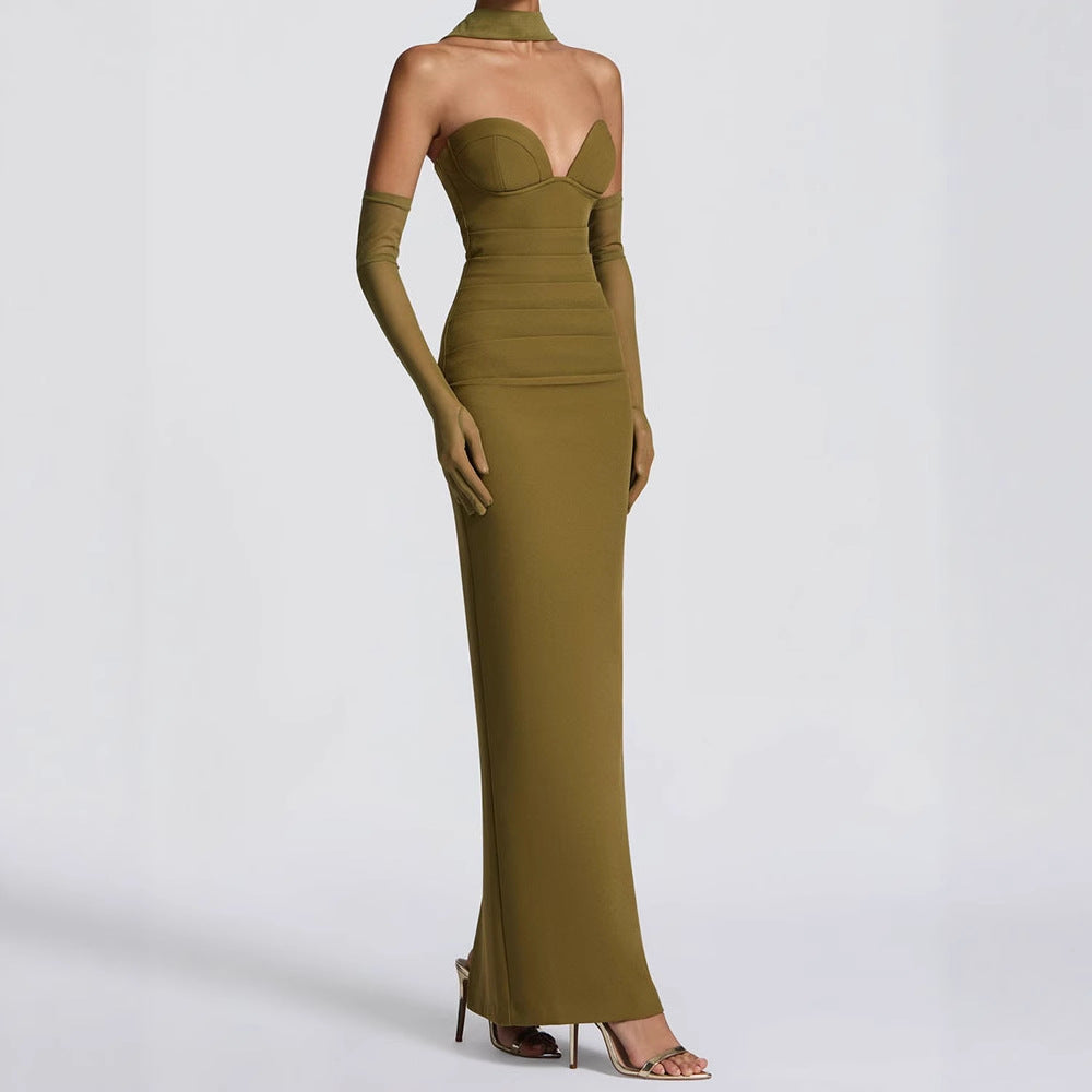 Damen Elegantes Schulterfreies Maxikleid mit figurformenden Einsätzen Drune