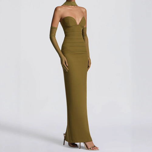 Damen Elegantes Schulterfreies Maxikleid mit figurformenden Einsätzen Drune