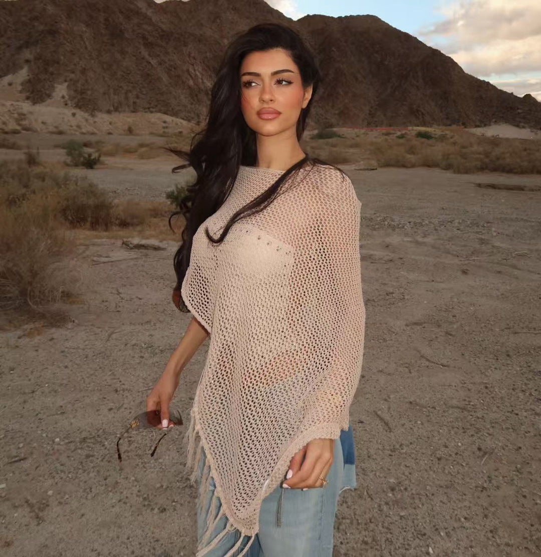 Damen Netzponcho mit funkelnden Akzenten Drune