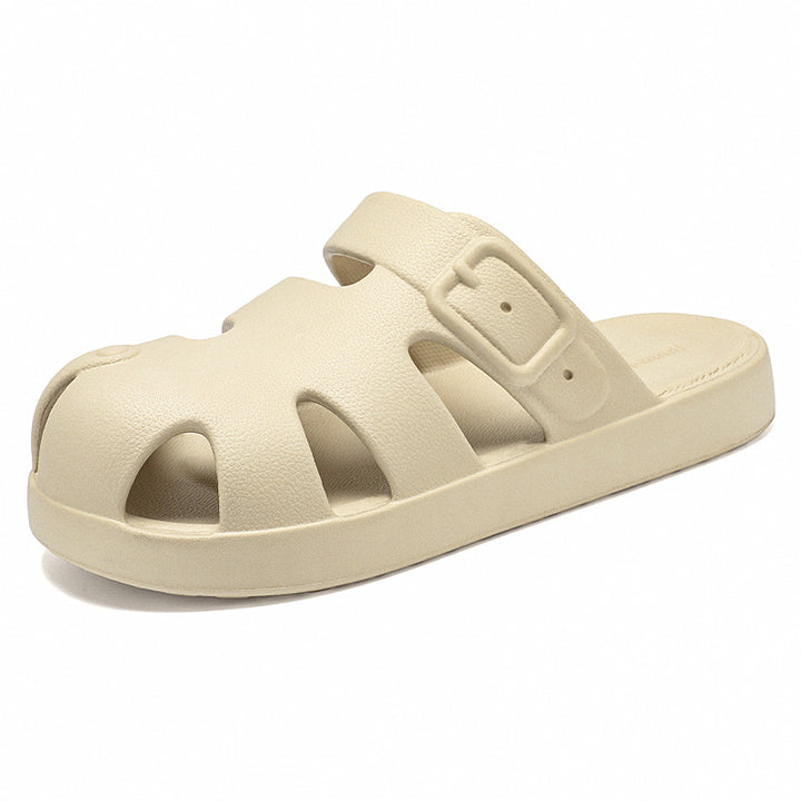 Damen nan geschlossene Sandalen-Pantolette mit ergonomischem Fußbett, verstellbarer Schnalle und rutschfester EVA-Laufsohle Drune