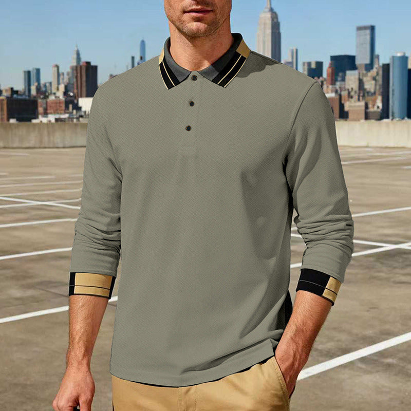 Herren nan langärmeliges Poloshirt mit Kontrastkragen und gerippten Manschetten Drune