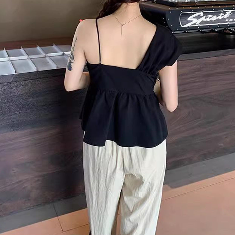 Damen Off-Shoulder Bluse mit modischen Drapierungen und verknotetem Detail Drune