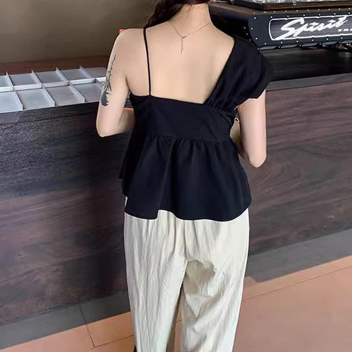 Damen Off-Shoulder Bluse mit modischen Drapierungen und verknotetem Detail Drune