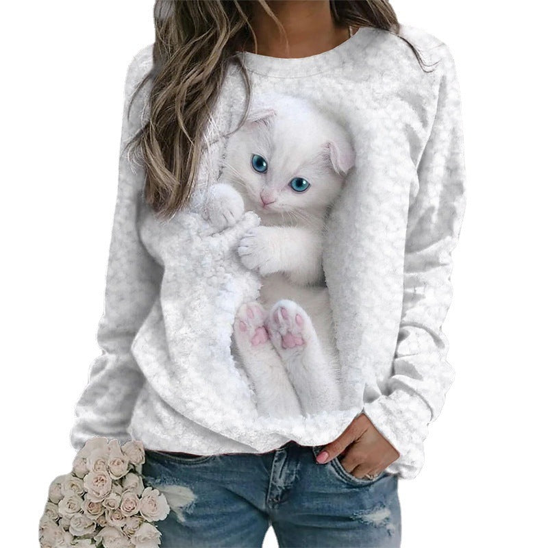 Damen Sweatshirt mit niedlichem Katzenmotiv Drune