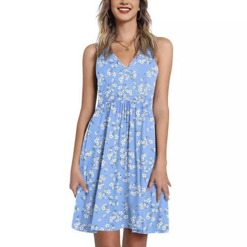 Damen Blumenkleider mit A-Linien Silhouette und V-Ausschnitt Drune