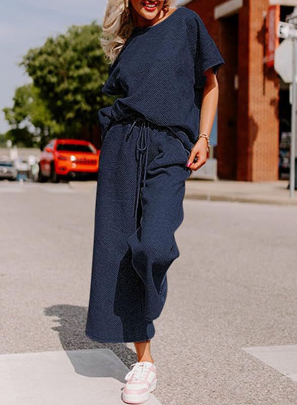 Damen lässiges Jumpsuit-Set aus weichem Material mit elastischem Bund und weit geschnittenen Beinen Drune
