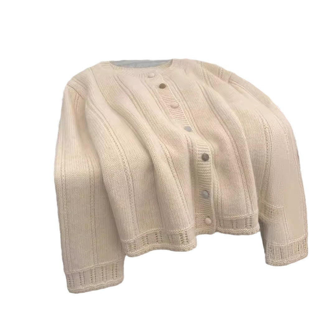 Damen Grobstrickjacke mit elegantem Rippmuster und Knopfverschluss Drune