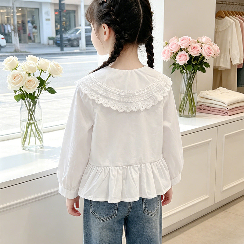 Mädchen elegante Bluse mit Spitzensaum und Rüschendetails Drune