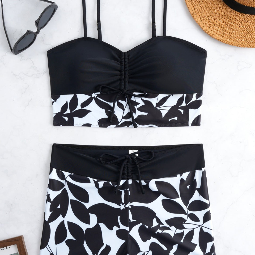 Damen Bikini-Set mit modischer Raffung und hoch taillierter Shorts Drune