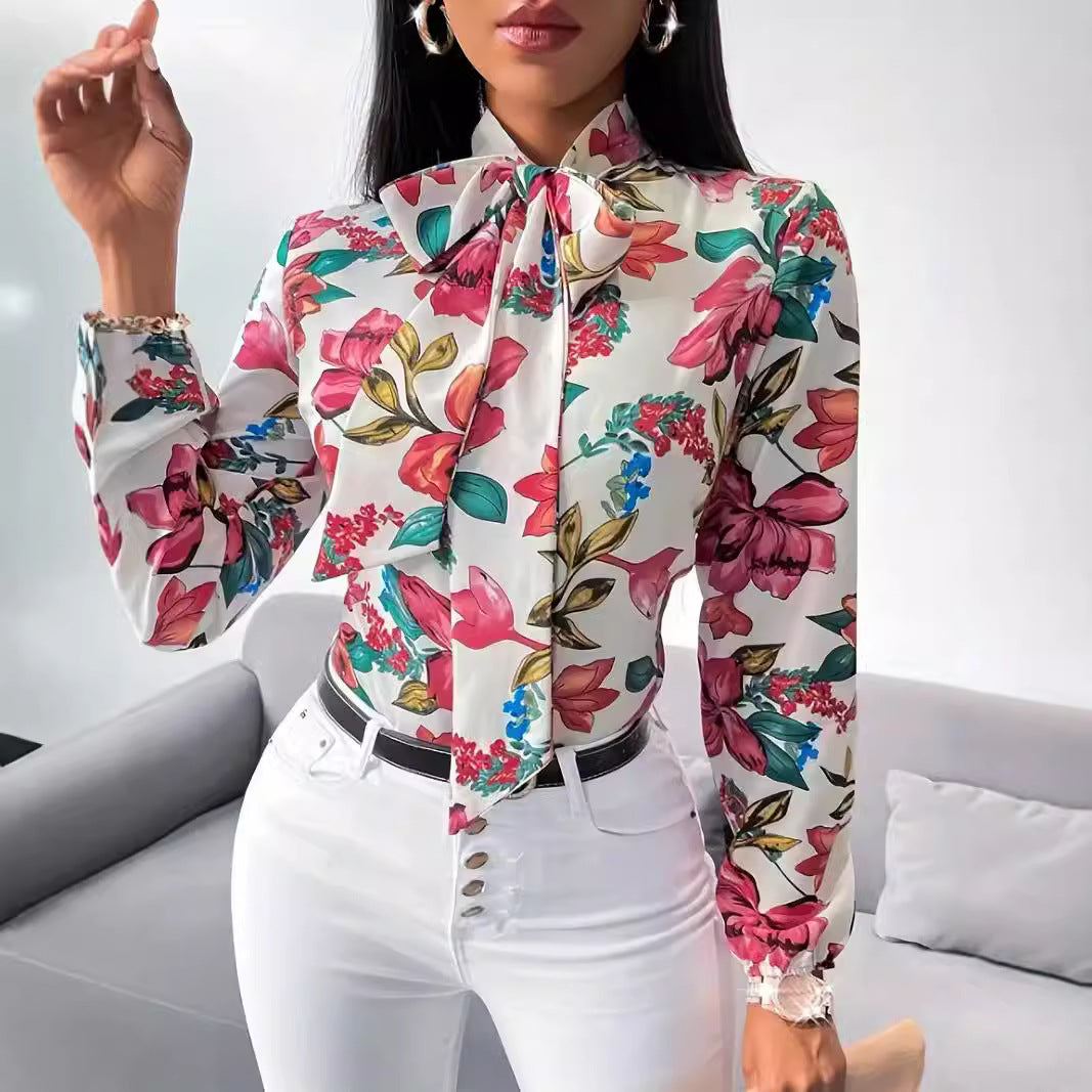 Damen Bluse mit Schleifen-Detail und floralem Design Drune
