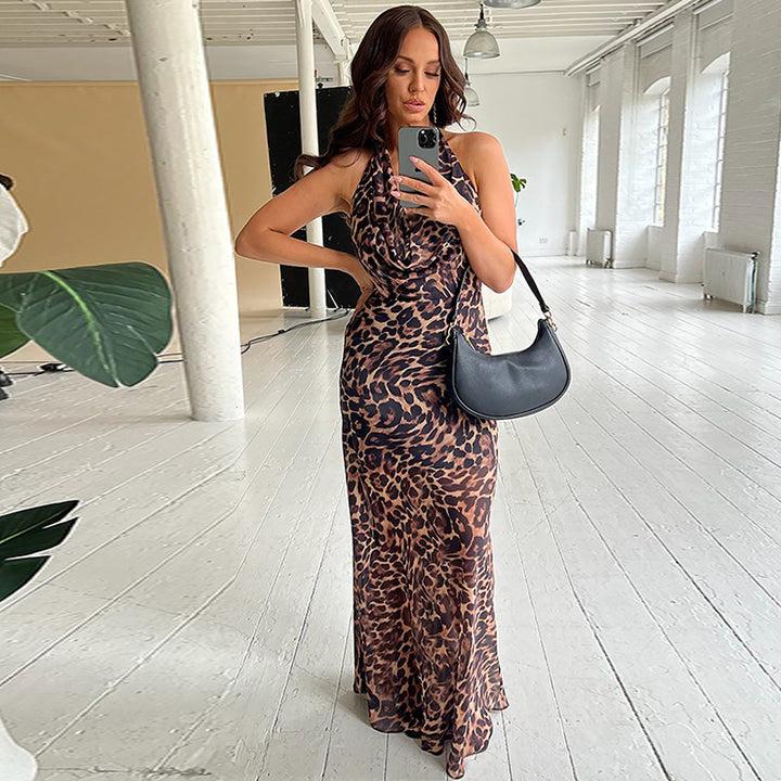 Damen Maxikleid mit luxuriösem Leopardenmuster und fließendem Schnitt Drune