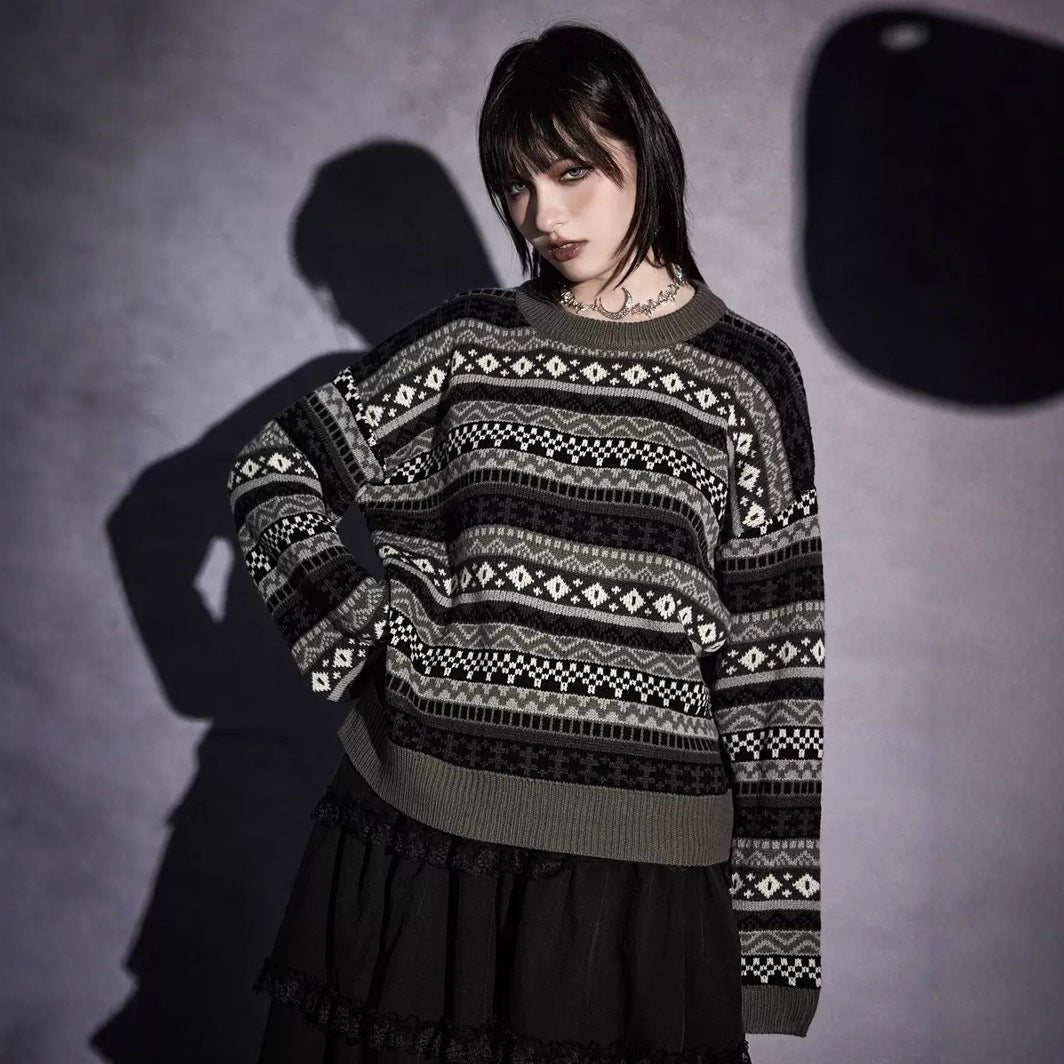 Damen modischer Pullover mit geometrischem Norweger-Muster und weichem Strickstoff Drune